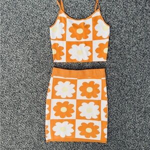 Blue Blush Orange and White Daisy Knit Set